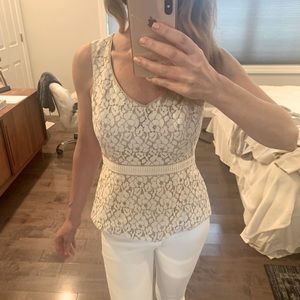 WHBM tan lace peplum top. Size 2 EUC